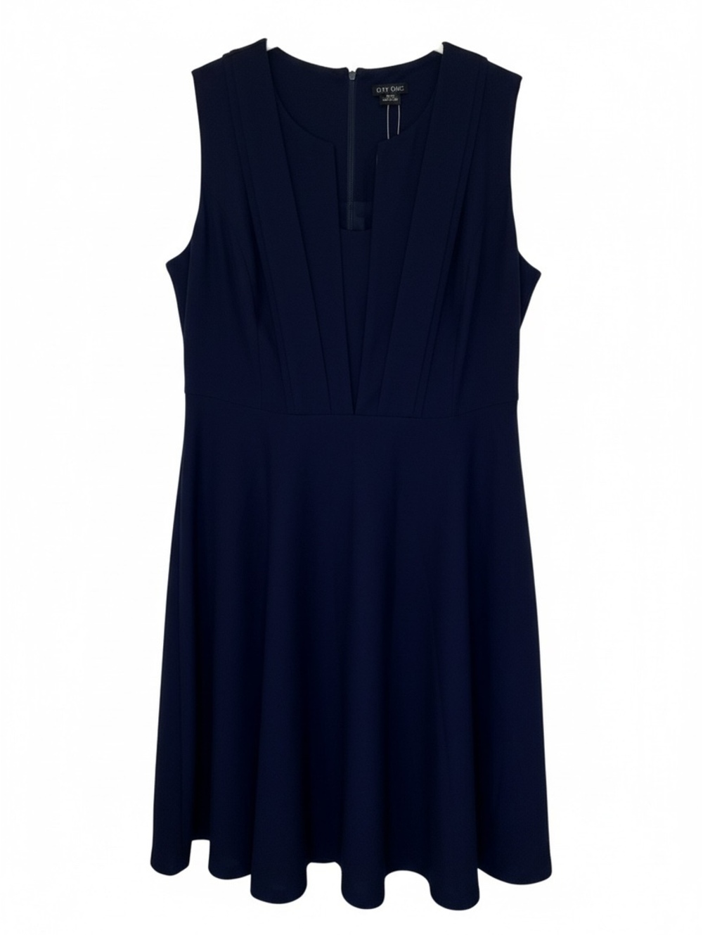 City Chic Plus Size 22 Navy Fit & Flare Dress Pleated V-Neck Back Zip